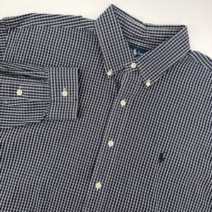 Ralph Lauren Blake Men's Button Down Shirt Navy Gingham Checkered Cotton Large